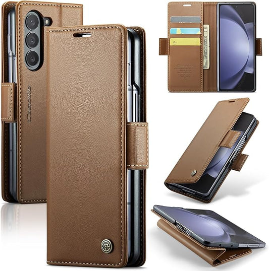 for Samsung Galaxy Z Fold 5 Case, Premium PU Leather Wallet Case Flip Cover with [RFID Blocking][Card Holder][Stand Function] Shockproof Protective for Samsung Galaxy Z Fold 5, Brown
