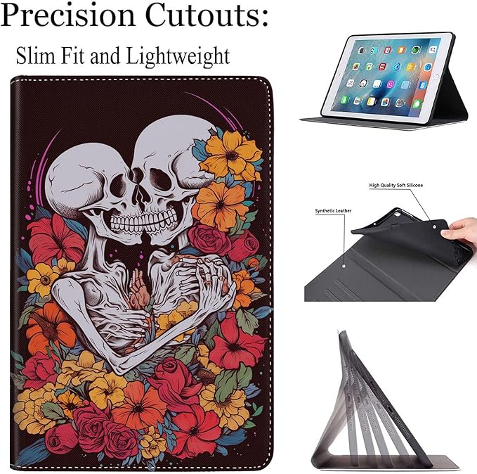Case for Galaxy Tab A9 Plus ， Auto Sleep/Wake Multi-Angle Viewing Slim Folio Stand Cover for Samsung Galaxy Tab A9+/A9 Plus 11 Inch 2023 (SM-X210/X216/X218), Skeletons Kissing Rose Romantic