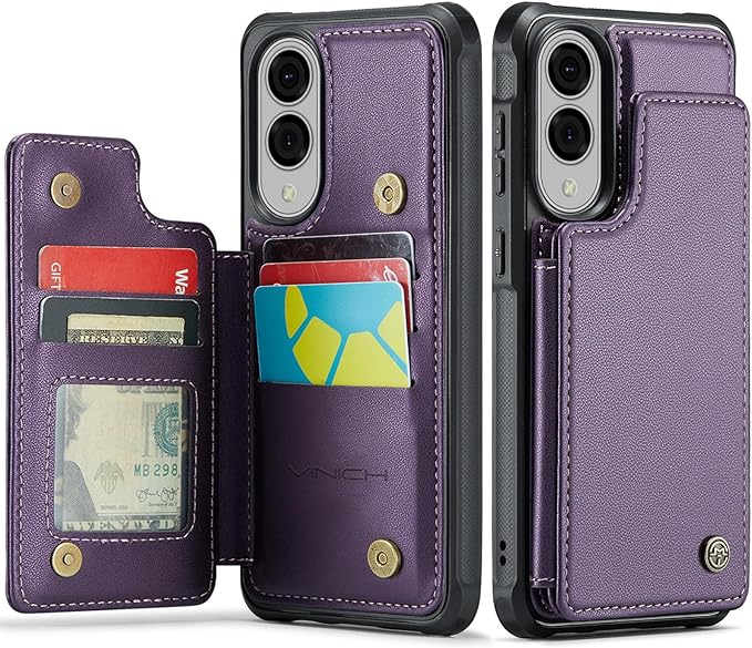 Vinich for Samsung Galaxy S25 Edge Wallet Case with Card Holder, RFID Blocking Credit Slots Kickstand Shockproof Phone Cover for Women Men, Purple