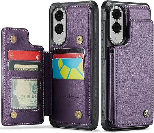 Vinich for Samsung Galaxy S25 Edge Wallet Case with Card Holder, RFID Blocking Credit Slots Kickstand Shockproof Phone Cover for Women Men, Purple