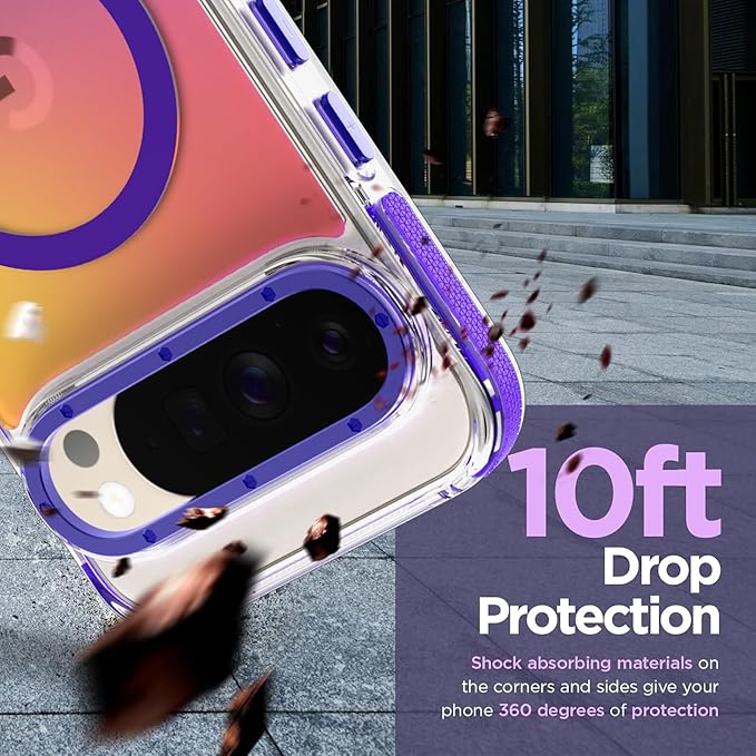 MOWIME Magnetic Case for Google Pixel 10 Pro XL [Compatible with Magsafe] [Cute Fashion Fluorescent Design] Shockproof Slim Translucent Matte Case for Pixel 10 Pro XL 6.8", Purple