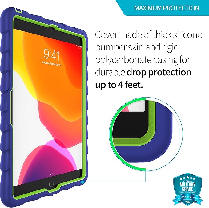 Gumdrop HideAway Case Fits Apple iPad 9th | 8th | 7th Gen (10.2-inch) Designed for K-12 Students Teachers and Classrooms–Drop Tested Rugged Shockproof Bumpers for Reliable Device Protection–Blue/Green