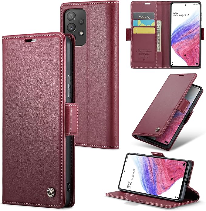 for Samsung Galaxy A53 5G Case, Premium PU Leather Wallet Case Flip Cover with [RFID Blocking][Card Holder][Stand Function] Shockproof Protective for Samsung Galaxy A53, Red