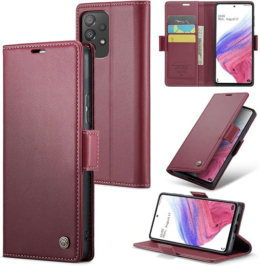 for Samsung Galaxy A53 5G Case, Premium PU Leather Wallet Case Flip Cover with [RFID Blocking][Card Holder][Stand Function] Shockproof Protective for Samsung Galaxy A53, Red