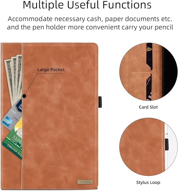 Case for Samsung Galaxy Tab A 10.1 2019 (SM-T510/T515) Multi-Angle Viewing Smart Cover with Pocket, Business PU Leather with Card Slot for Galaxy Tab A 10.1 Inch 2019 Tablet, Brown