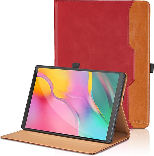 Case for Samsung Galaxy Tab A 10.1 2019 (SM-T510/T515) - PU Leather Business Folio Protective Case with Hand Strap and Pocket, Red
