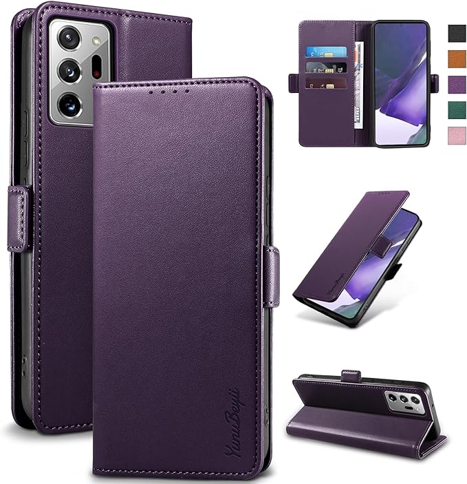 Wallet Flip Case for Samsung Galaxy Note 20 Ultra - [RFID Blocking] Luxury PU Leather Card Holder Magnetic Phone Cover with Kickstand,Shockproof Protective Case,Purple