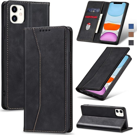 Jasonyu Flip Wallet Case for iPhone 11,Leather Magnetic Folio Cover with Card Holder,Kickstand - TPU Shockproof Durable Protective Phone Case,Black