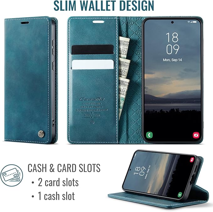 Wallet Case for Samsung Galaxy S23 Plus Leather Wallet Flip Cover with Card Holder, Kickstand, Magnetic Closure, RFID Blocking TPU Shockproof Phone Case Compatible with S23 Plus, Blue-Green