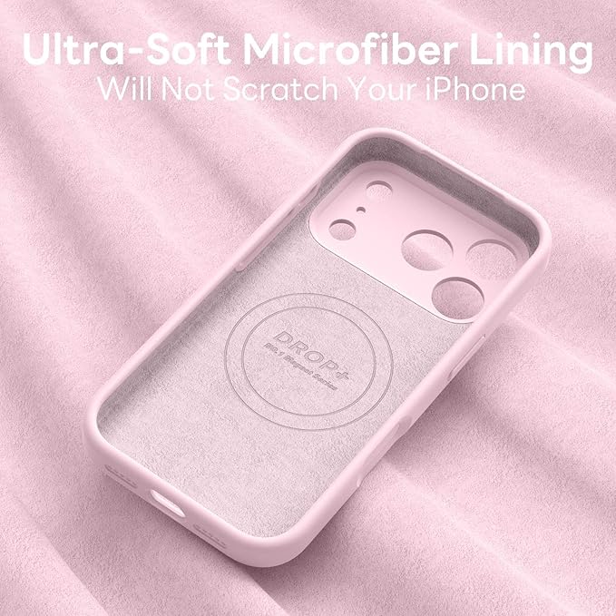 Vooii Magnetic Compatible with iPhone 17 Pro Max Case (Compatible with Magsafe) (Upgraded Camera Protection) Liquid Silicone Shockproof Full Body Protective Phone Cover for Women Men, Chalk Pink, 6.9”