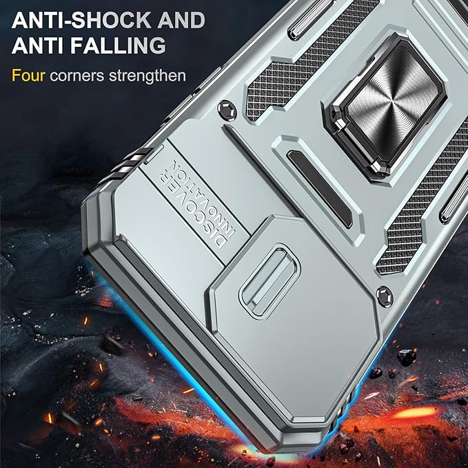 Case for iPhone 14 Pro Phone Case with Camera Cover, with Kickstand Ring Holder, with Magnetic Car Mount Function, for iPhone 14 Pro (Grey)