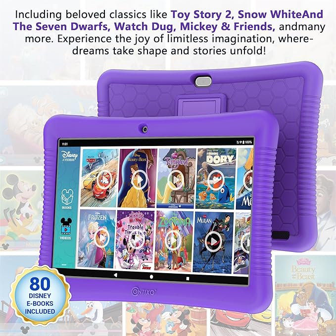 Contixo 10-Inch Kids Tablet - Ages 3-12, 80 Disney eBooks ($350 Value), 32GB Storage, Android, Parental Controls, Silicone Case w/Kickstand, STEM Learning Tablet for Older Kids - Purple