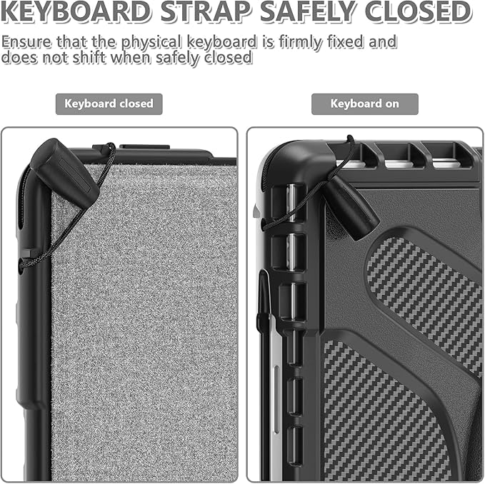 Junfire Surface Pro 9/Surface Pro 10/Surface Pro11 Case with Keyboard - Rugged Shockproof Case with Stand and Hand Strap & Keyboard Combo-Black