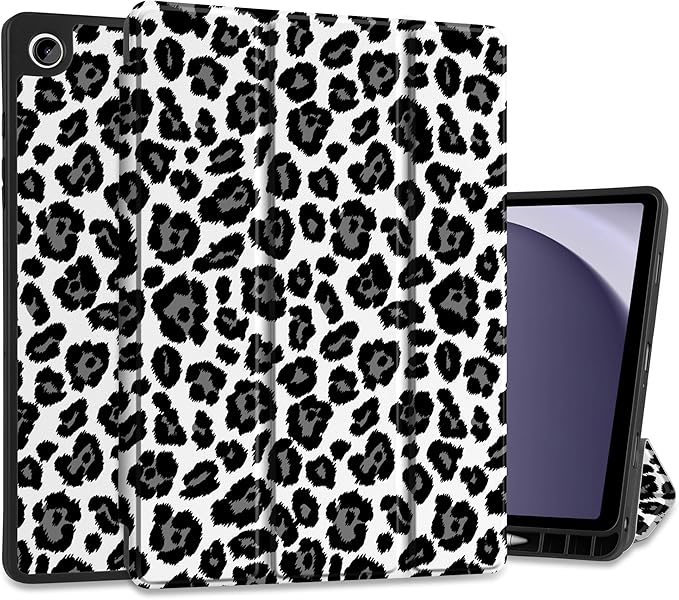 MEEgoodo Case for Samsung Galaxy Tab A9 Plus 11 inch Cover 2024 2023 with S Pen Holder,A9+ Smart Tablet Cases with Leather Trifold Stand+Soft TPU Back Shell+Smart Auto Wake/Sleep,Snow Leopard Texture