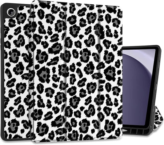 MEEgoodo Case for Samsung Galaxy Tab A9 Plus 11 inch Cover 2024 2023 with S Pen Holder,A9+ Smart Tablet Cases with Leather Trifold Stand+Soft TPU Back Shell+Smart Auto Wake/Sleep,Snow Leopard Texture