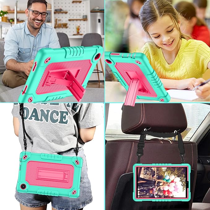 for TCL Tab 8 LE Tablet Case,for TCL Tab 8 Plus Tablet Case,Shoulder Strap Shockproof Kids Friendly(Green/Pink)