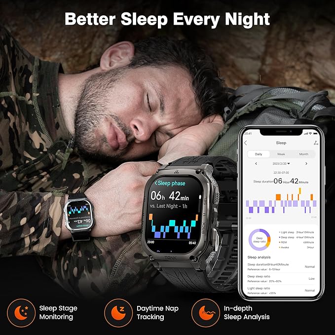KOSPET Smart Watches for Men, 60-Day Battery Life, 50M Waterproof, Military(Full Metal), Answer/Make Call, Compatible for Android and iOS, 1.96'' AMOLED Always-on Display, AI Voice