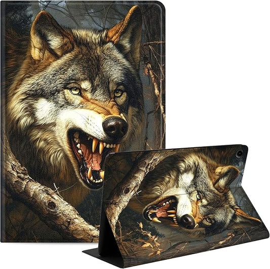 Case for Samsung Galaxy Tab A9+/A9 Plus 11” 2023 Model (SM-X210/X216/X218), Slim PU Leather Stand Cover with Auto Wake/Sleep, Multi-Angle Viewing & Shockproof, Fierce Wolf