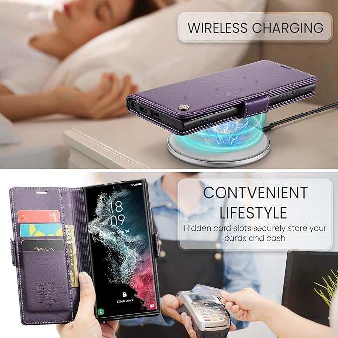 Case for Samsung Galaxy S22 Ultra Wallet Case, RFID Blocking PU Leather Flip Folio Cover Card Holder Kickstand Shockproof Phone Case Compatible with Samsung Galaxy S22 Ultra, Purple