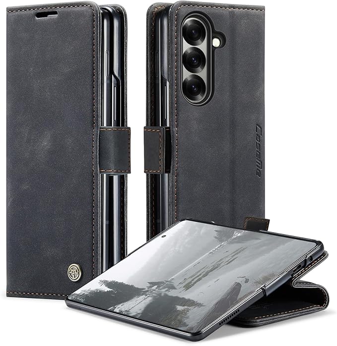 Wallet Case for Samsung Galaxy Z Fold 7 Leather Wallet Flip Cover with Card Holder, Kickstand, Magnetic Closure, RFID Blocking TPU Shockproof Phone Case Compatible with Galaxy Fold 7, Black