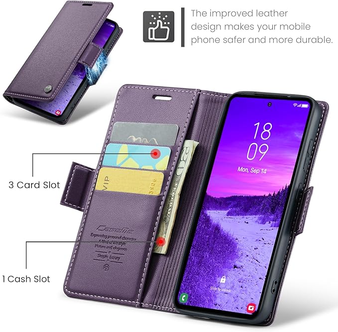 AUPAI for Samsung Galaxy S23 Plus Wallet Case with Credit Card Holder, PU Leather RFID Blocking Folio Flip Kickstand Magnetic Clasp Protective Phone Cover for Women Men Purple