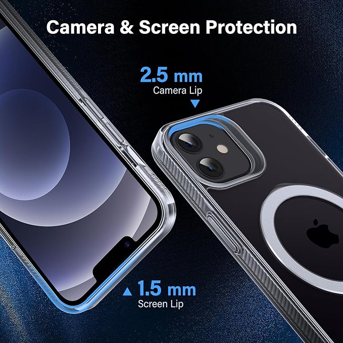 Magnetic Case for iPhone 12/12 Pro - [Built-in Invisible Stand] [Compatible with MagSafe] [Military Grade Drop Protection] Anti-Yellowing Hard Back Silicone Edge Cover, 6.1", Clear