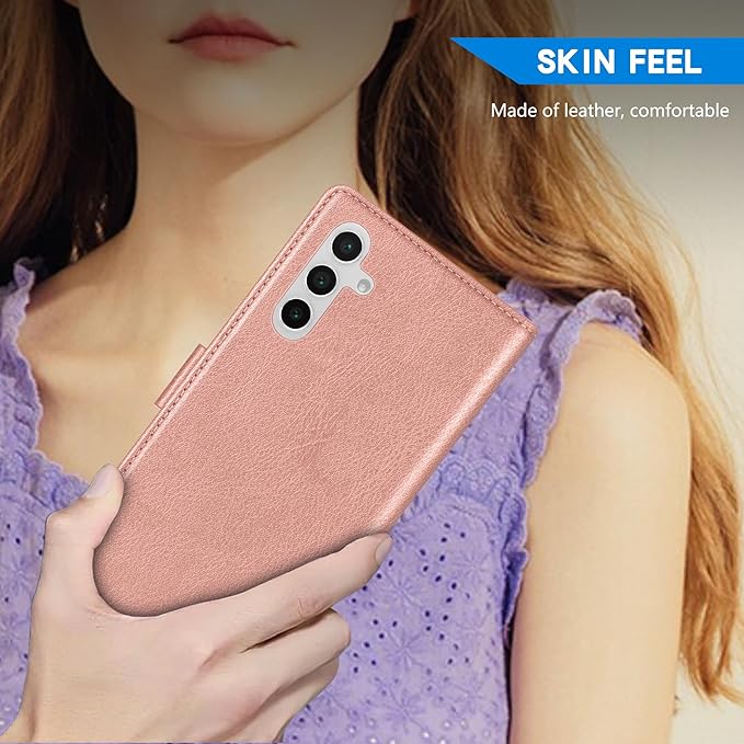 ZZXX for Samsung Galaxy S25 Plus Wallet Case with [RFID Blocking] Card Slot Kickstand Magnetic Closure Leather Flip Fold Protective Phone Case for Galaxy S25 Plus 5G Case Wallet(Rose Gold-6.6 inch)