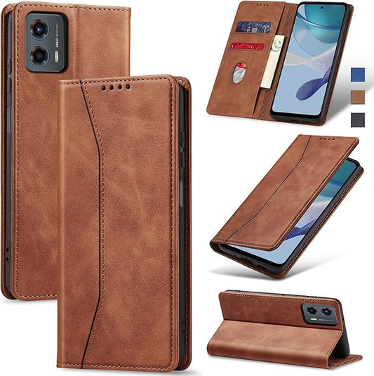 Jasonyu Flip Wallet Case for Moto G 5G (2023),Leather Magnetic Folio Cover with Card Holder,Kickstand - TPU Shockproof Durable Protective Phone Case,Brown