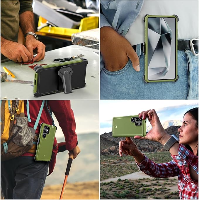 M MYBAT PRO Maverick Series for Samsung Galaxy S25 Ultra Case with Belt Clip Holster, 6.9 inch, Heavy Duty Military Grade Drop Protective Case w 360° Rotating Stand (No Screen Protector) Army Green