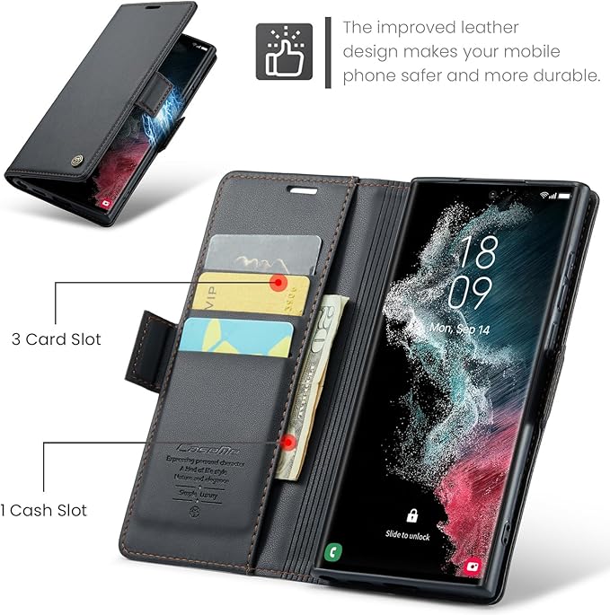 Case for Samsung Galaxy S22 Ultra Wallet Case, RFID Blocking PU Leather Flip Folio Cover Card Holder Kickstand Shockproof Phone Case Compatible with Samsung Galaxy S22 Ultra, Black