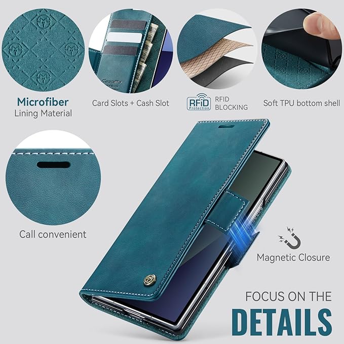 for Samsung Galaxy Z Fold 7 Case, Flip Wallet Leather Case with Card Holder Magnetic Closure Shockproof Kickstand Protective Phone Cases Cover for Galaxy Z Fold 7, Blue-Green