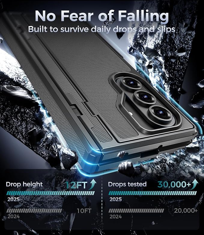 for Samsung Galaxy Z Fold 7 Case with Privacy Screen Protector, Kickstand & Hinge Protection – Rugged Hard 360° Full Body Protective Phone Cover Case for Z Fold 7 5G 2025 - Black