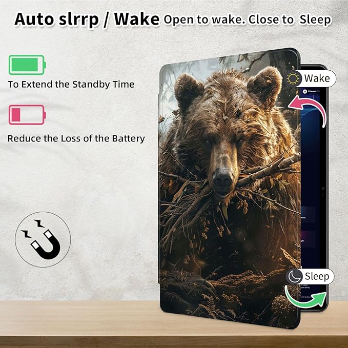 Case for 12.4 inch Galaxy Tab S10 Plus Case (2024), Galaxy Tab S9 Plus Case (2023), 360 Degree Rotating Folio Stand Smart PU Leather Cover, Auto Sleep/Wake, Brown Bear