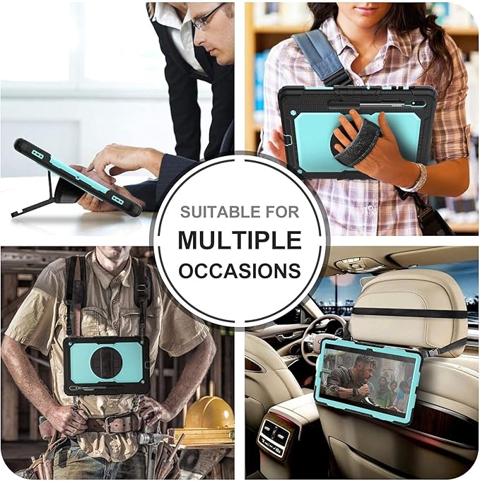 Case for Samsung Galaxy Tab S8 Plus 2022/S7 FE/S7 Plus 5G 12.4-inch Tablet Case Protective [with Screen Protector], Rotatable Kickstand, S Pen Holder, Hand/Shoulder Strap (SkyBlue)