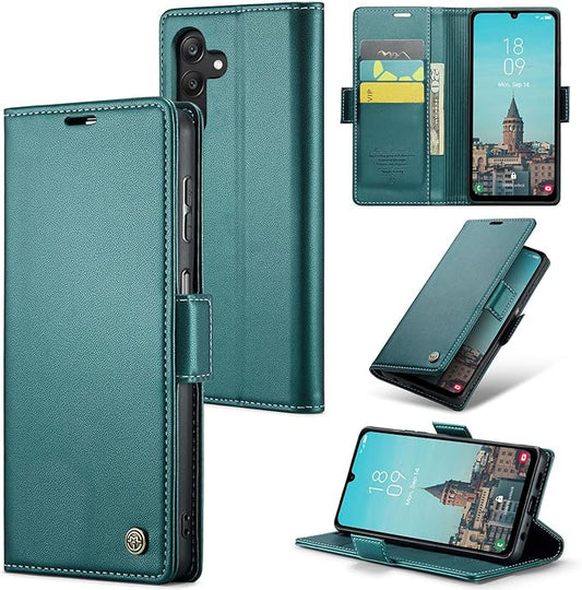 for Samsung Galaxy A25 5G Case, Premium PU Leather Wallet Case Flip Cover with [RFID Blocking][Card Holder][Stand Function] Shockproof Protective for Samsung Galaxy A25, Blue-Green