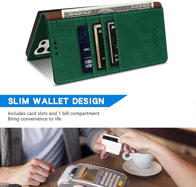 ZZXX for Samsung Galaxy S25 Ultra Wallet Case with [RFID Blocking] Card Slot Kickstand Magnetic Closure Leather Flip Fold Protective Phone Case for Galaxy S25 Ultra 5G Case Wallet(Green-6.8 inch)