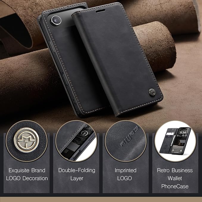 for iPhone 17 Air Case, Flip Wallet Leather Case with Card Holder Magnetic Closure Shockproof Kickstand Protective Phone Cases Cover for iPhone 17 Air, Black