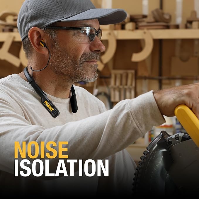 DEWALT Heavy Duty Magnetic Bluetooth Neckband Headphones, Wireless Around the Neck Earbuds w/30H Runtime+Noise Isolation, HandsFree Magnetic Wireless Earphones w/Mic Bluetooth Headsets - Black Edition