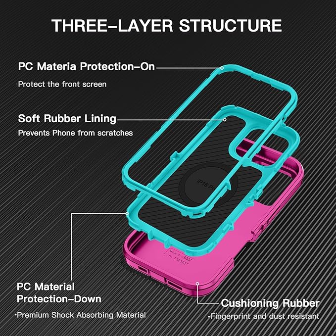 for iPhone 16 Pro Max Case [Compatible with MagSafe] Shockproof 3-Layer Full Body Protection [Without Screen Protector] Rugged Heavy Duty Cover Case for Apple iPhone 16 Pro Max,Rose Red/Green
