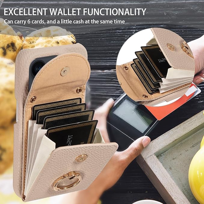 for iPhone 14 6.1 inch Organ Wallet Case with Tempered Glass Screen Ring Buckle Shoulder Strap PU Leather Flip Purse Card Holder Stand Phone Cover for iPhone14 5G i i-Phone i14 14Case White