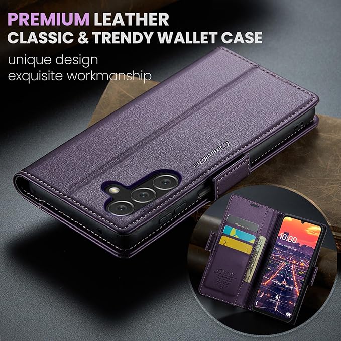 for Samsung Galaxy A16 5G/4G Case, Premium PU Leather Wallet Case Flip Cover with [RFID Blocking][Card Holder][Stand Function] Shockproof Protective for Samsung Galaxy A16, Purple
