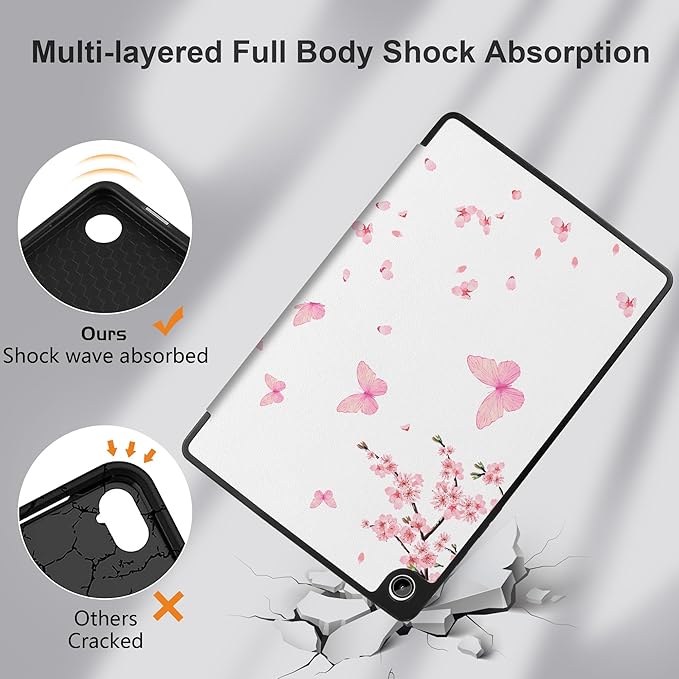 MEEgoodo Case for Samsung Galaxy Tab A9 Plus 11 inch Cover 2024 2023 with S Pen Holder, A9+ Smart Tablet Cases with Leather Trifold Stand+Soft TPU Back Shell+Smart Auto Wake/Sleep, Cherry Blossoms