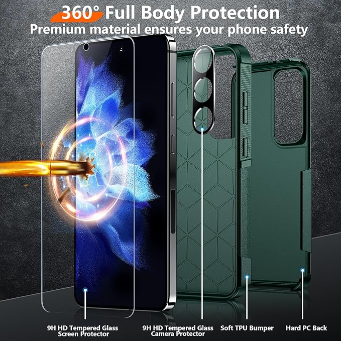 Red2Fire for Samsung Galaxy S24 Case, [Military Grade Drop Protection] Non-Slip Heavy Duty Full Body Shockproof Protection Phone Case for S24 Case 6.2 inch,Dark Green