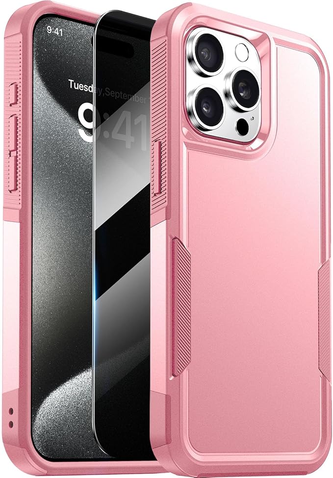 Diaclara Designed for iPhone 15 Pro Max Case, [with Privacy Screen Protector] [Anti Spy] [Military Grade Drop Protection] Heavy Duty Full-Body Shockproof Phone Case, Pink