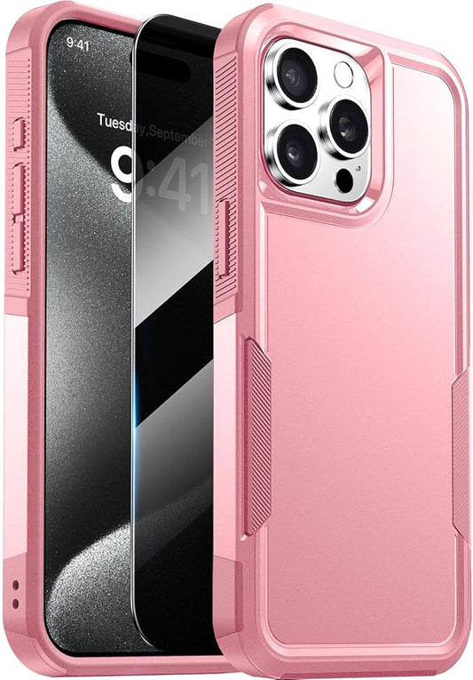 Diaclara Designed for iPhone 15 Pro Max Case, [with Privacy Screen Protector] [Anti Spy] [Military Grade Drop Protection] Heavy Duty Full-Body Shockproof Phone Case, Pink