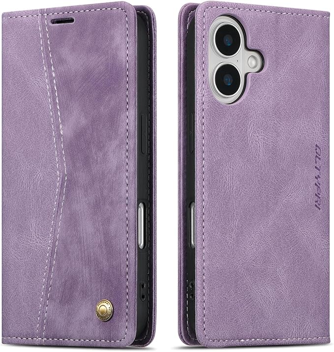 QLTYPRI for iPhone 16 Plus Case Wallet with Card Holder, Vintage PU Leather Kickstand Magnetic Closure Shockproof Folio Book Cover Case for iPhone 16 Plus - Retro Purple