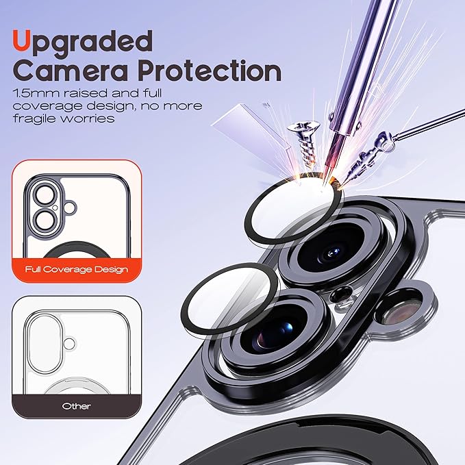 Compatible with Clear iPhone 15 Case with Magnetic Stand [Compatible with Mag-Safe][Full Camera Len Protectors] Shockproof Plating Phone Case for iPhone 15 6.1’’,Black