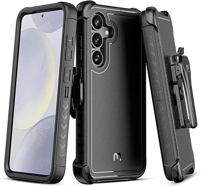 M MYBAT PRO Maverick Series for Samsung Galaxy S25 Case with Belt Clip Holster, Heavy Duty Military Grade Drop Protective Case w 360° Rotating Stand (No Screen Protector) Black