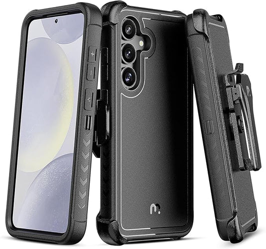 M MYBAT PRO Maverick Series for Samsung Galaxy S25 Case with Belt Clip Holster, Heavy Duty Military Grade Drop Protective Case w 360° Rotating Stand (No Screen Protector) Black