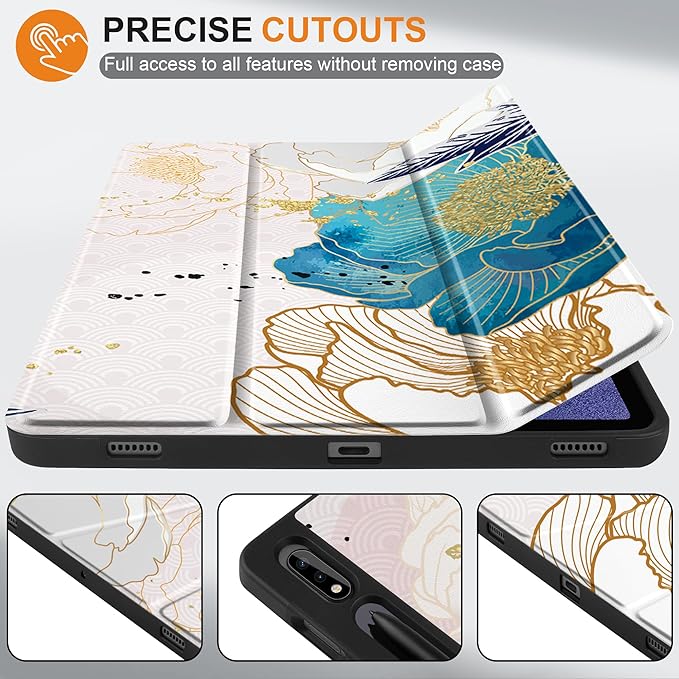 Case for Samsung Galaxy Tab S8 2022 & S7 2020, Shockproof Tablet Case for Samsung Tab S8/S7 11 inch with Auto Sleep/Wake & Trifold Stand & Soft TPU Back Cover, Abstract Peony